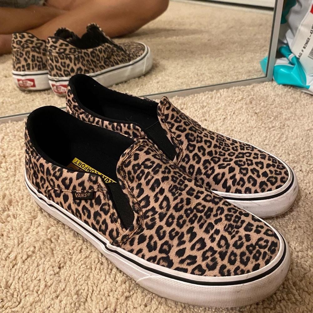 Vans Slip-On Leopard Print Sneakers - Beige and Black